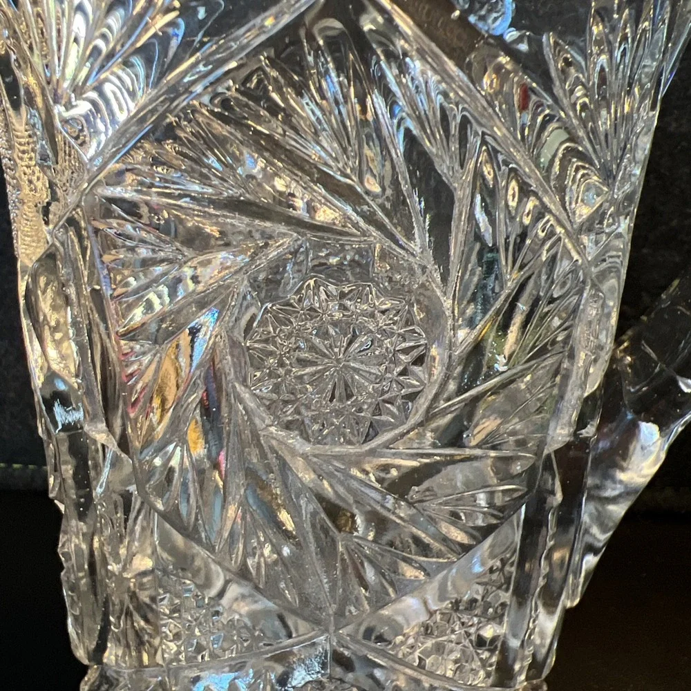 Vintage EAPG 1913 US Glass Art Cut Line Whirling Star Pitcher 7.75